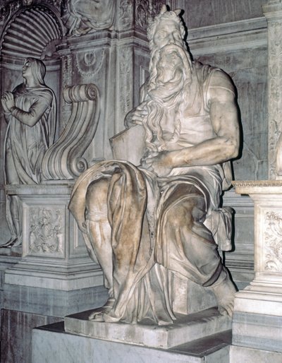 Moses, sculpture from the tomb of Pope Julius II (1453-1513) 1513-16 by Michelangelo Buonarroti